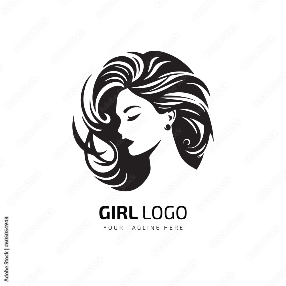 Jewelry logo symbol design with beautiful woman portrait and Unique icon layout for beauty and fashion business Vector illustration