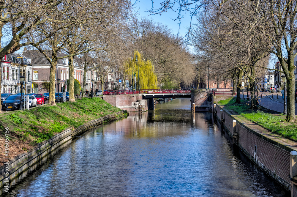 Utrecht, Netherlands - April 2, 2023: Classic architecture of the buildings in old town Utrecht Utrecht, Netherlands - April 2, 2023: Classic architecture of the buildings in old town Utrecht