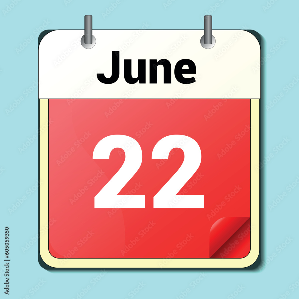 day on the calendar, vector image format, June 22 day on the calendar, vector image format, June 22