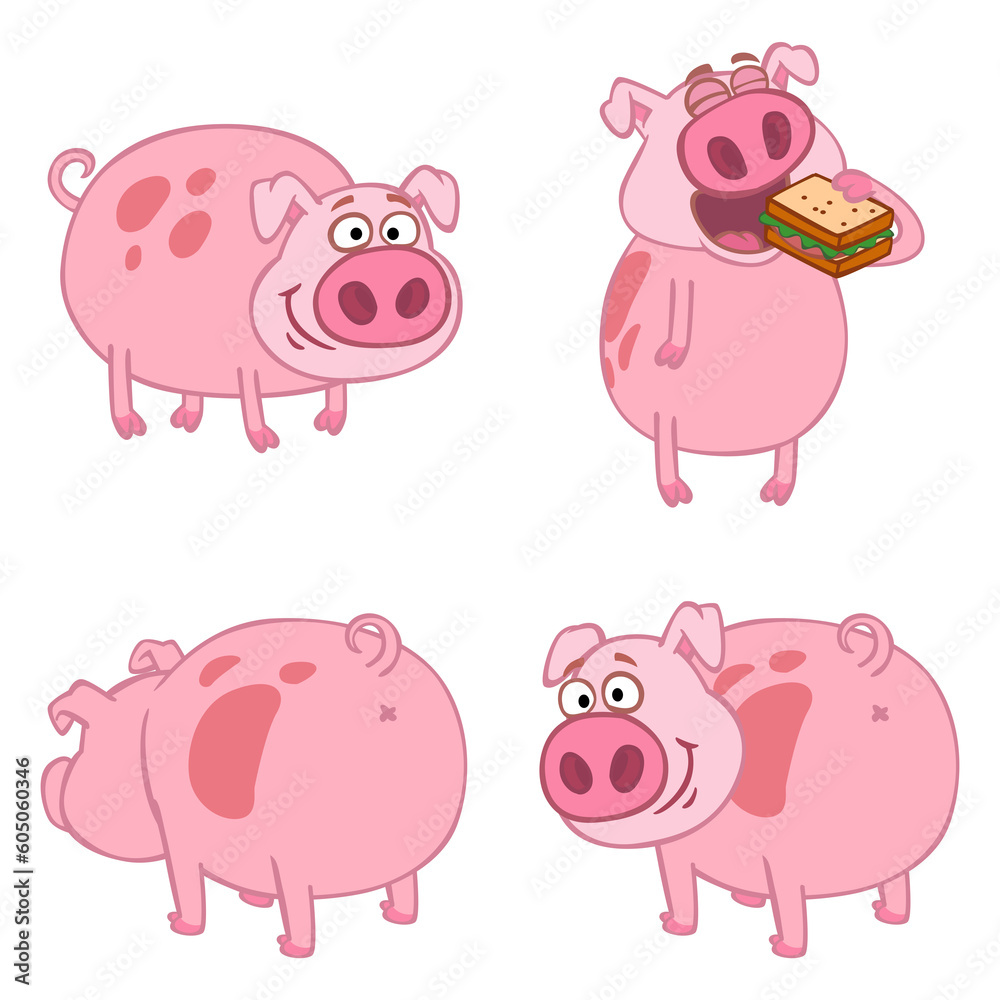 cartoon character farm animals pig eating smiling pose options template set png transparent isolate cartoon character farm animals pig eating smiling pose options template set png transparent isolate
