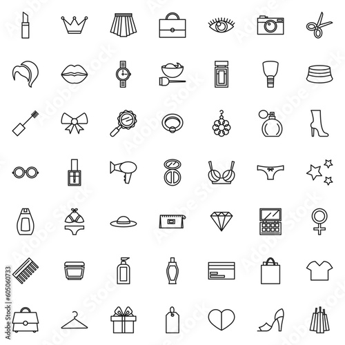 Set of flat outline beauty icons. Vector design