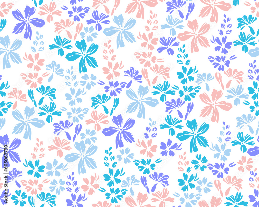 Small field forget-me-not flowers repeat ornament vector illustration.