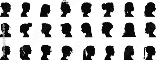 Set of black silhouettes of avatar profile isolated on white background, vector illustration