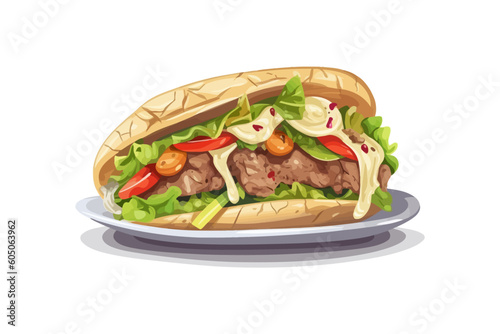 Doner or sandwich,  flat illustration isolated on white background. Vector