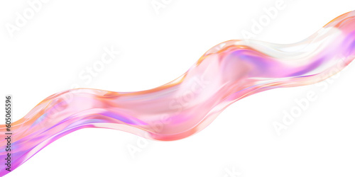 Abstract colorful gradient wave glass geometry design, minimal glossy color wavy fluid motion, fluent style liquid cloth 3D rendering transparent object