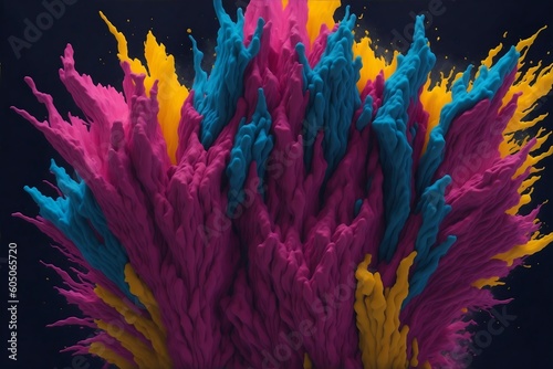 a colorful paint is flying from the bottom on a black background, an ultra-fine detail painting. Generative AI. © RahatMiaJi