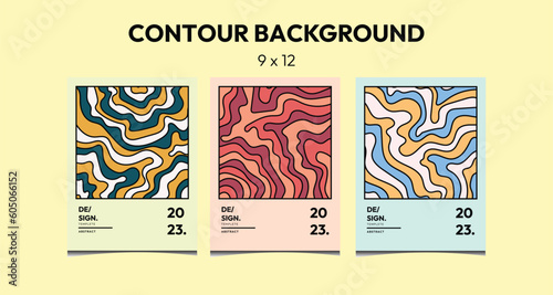 Vector contour  art background for summer 2023
