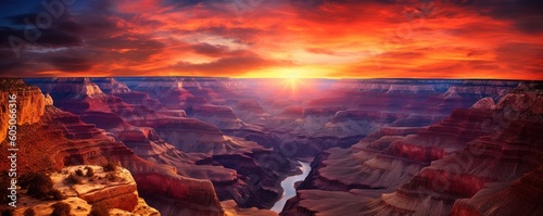 a Grand Canyon Horizontal, with bold sunset colors infused. nature design texture. picturesque art Landscaped-themed, photorealistic illustrations in JPG. Generative AI