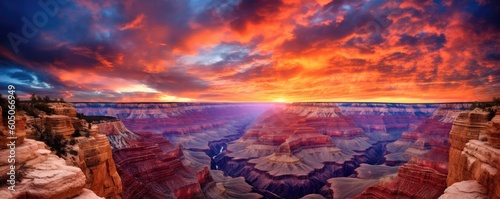 a Grand Canyon Horizontal, with bold sunset colors infused. nature design texture. picturesque art Landscaped-themed, photorealistic illustrations in JPG. Generative AI © Purple Penguin GFX