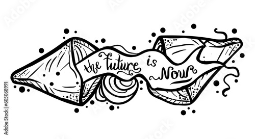 Hand drawn motivational poster with lettering phrase  the future is now  and a open fortune cookie