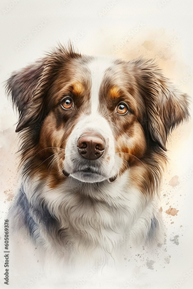 Watercolour portrait of a Dog, regal pose, print ready, generative AI