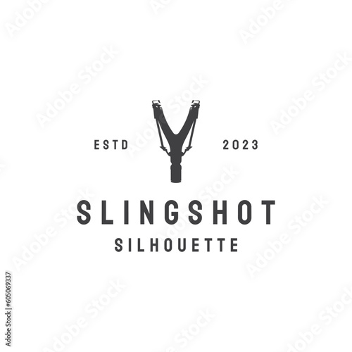 retro vintage wooden catapult or slingshot vector logo illustration design
