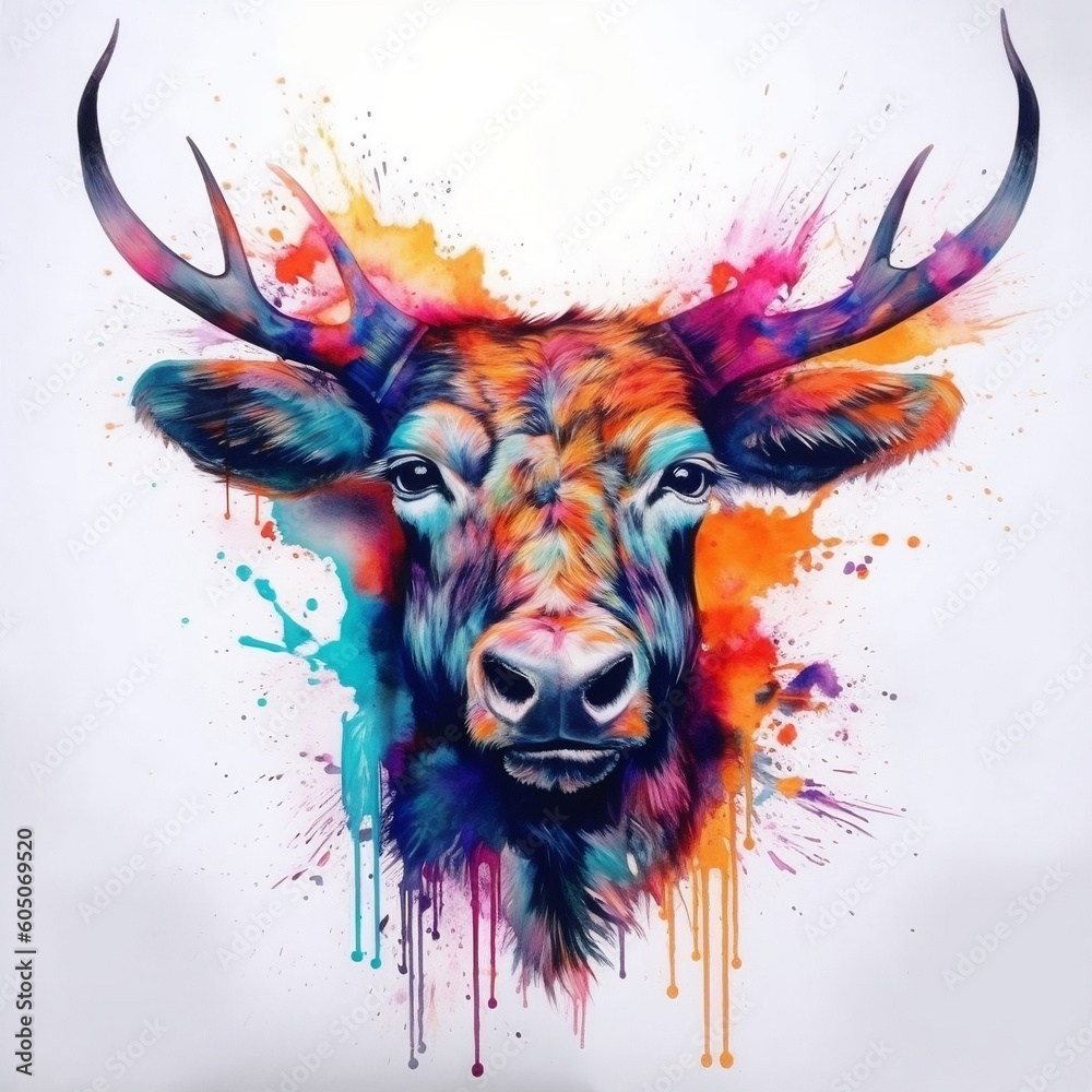 Watercolor bull created by AI
