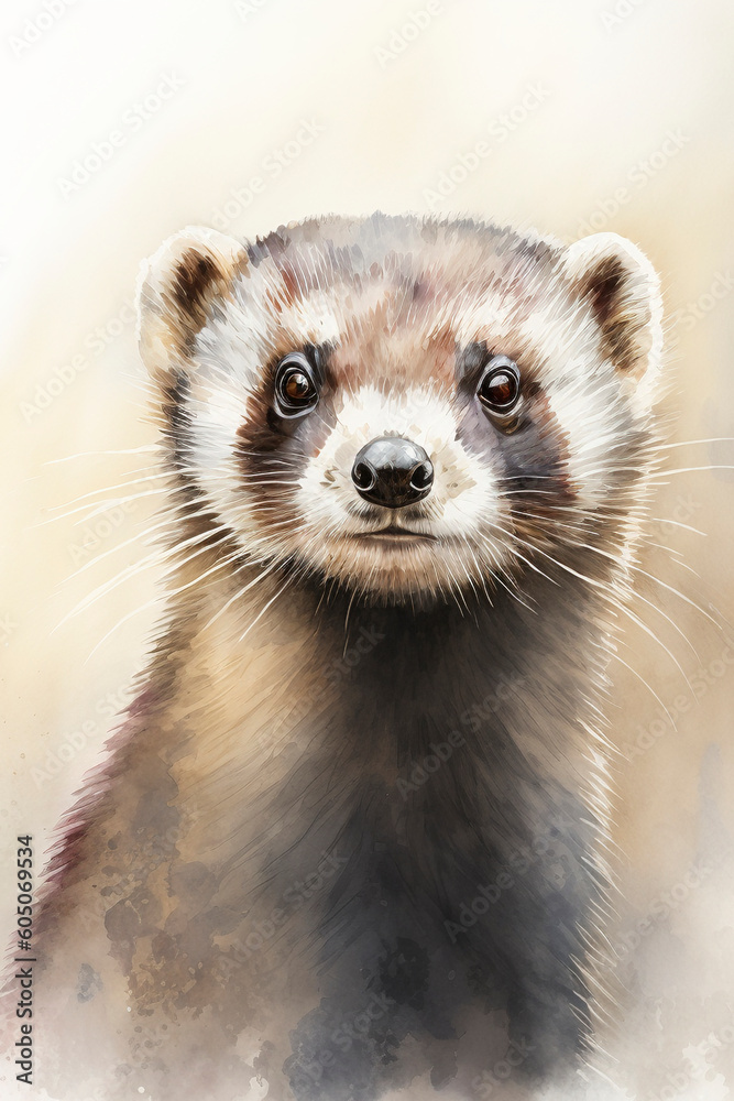 watercolour portrait of a ferret, generative AI