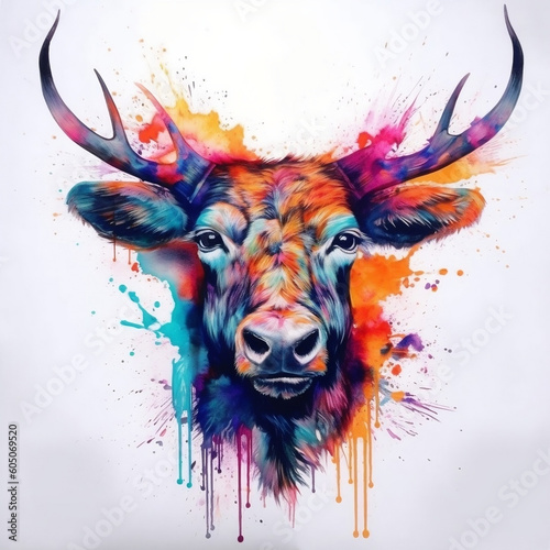 Watercolor bull created by AI
