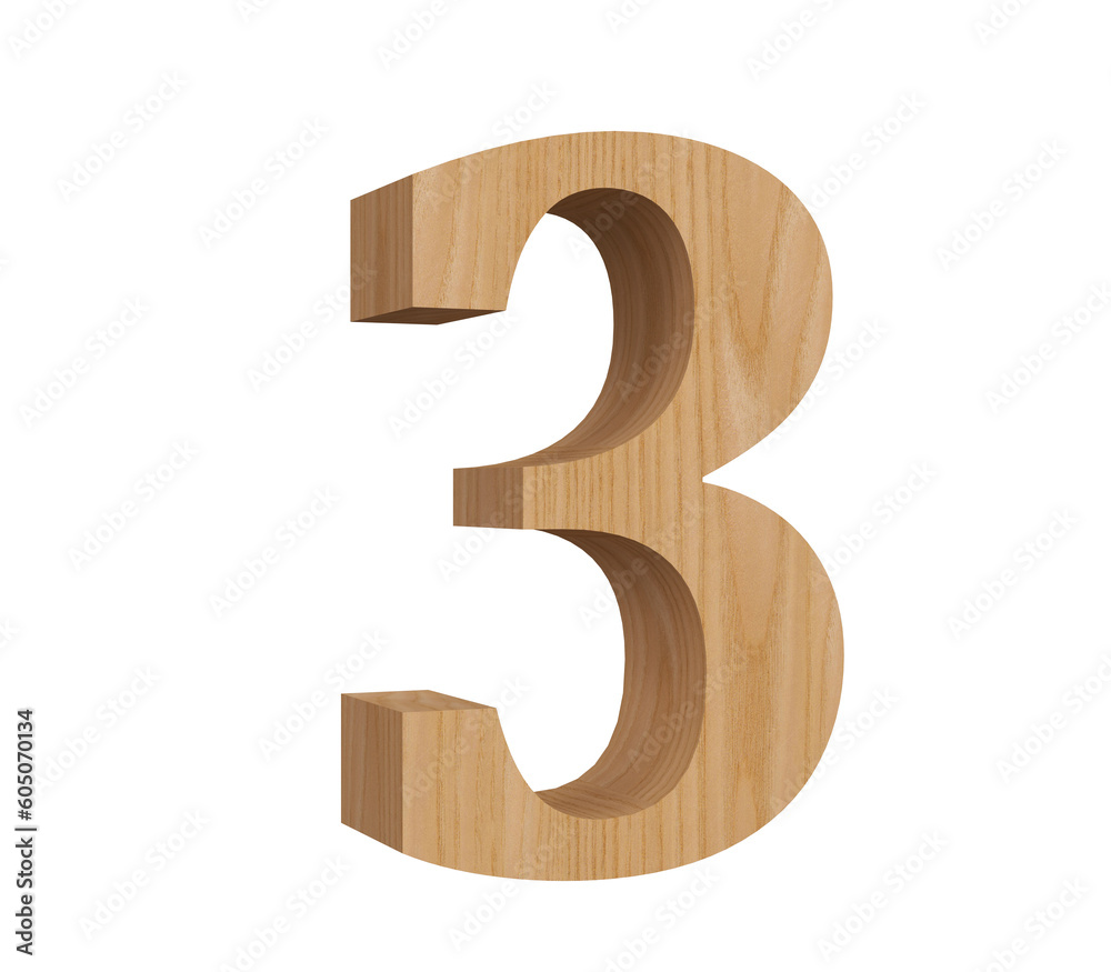 3d wood number 3, 3d font, illustration, anniversary 3d wood number 3, 3d font, illustration, anniversary