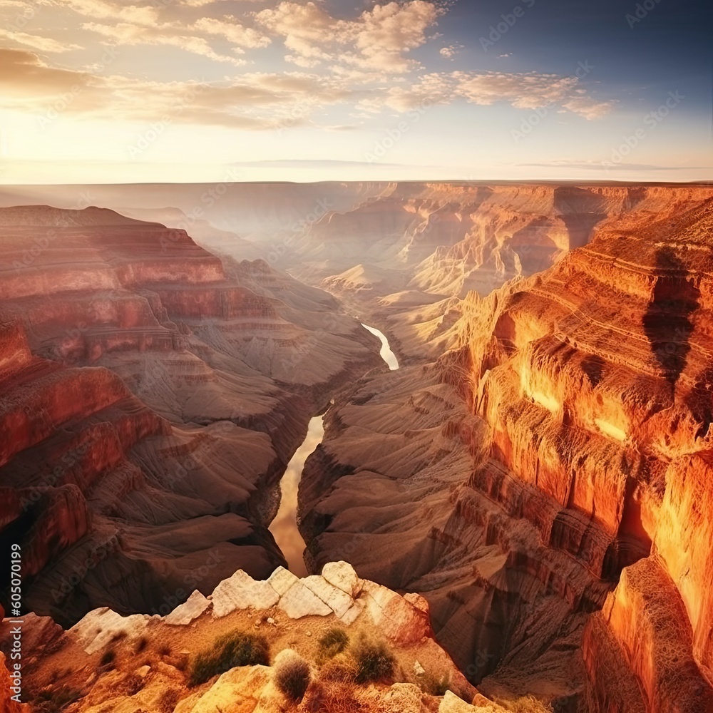a Grand Canyon square format, with bold colors infused. nature design texture. picturesque art Landscaped-themed, photorealistic illustrations in JPG. Generative AI