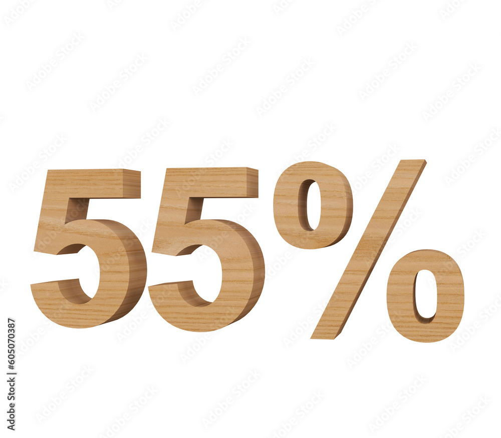 3d render of a symbol 55% made of wood 3d render of a symbol 55% made of wood