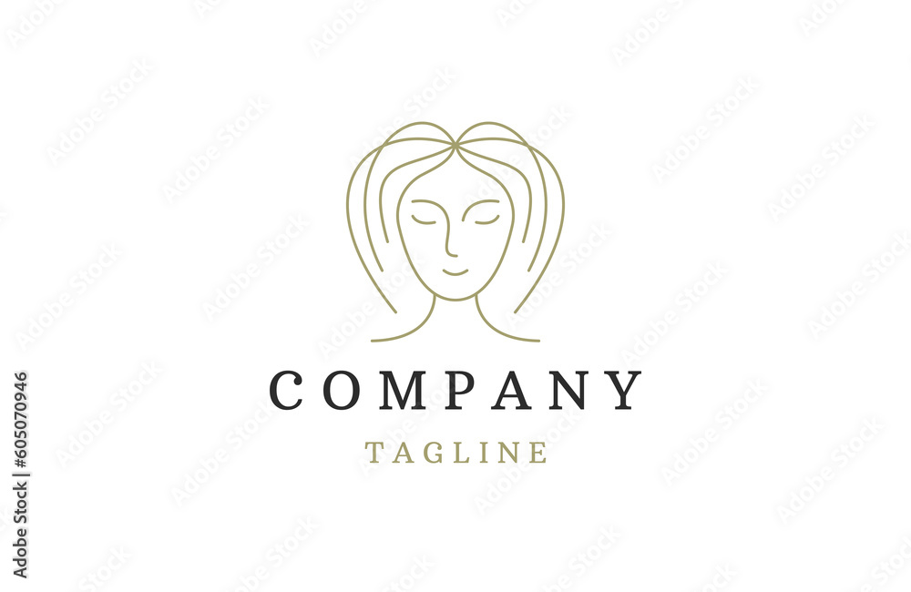 Beauty woman line art logo design template flat vector Beauty woman line art logo design template flat vector