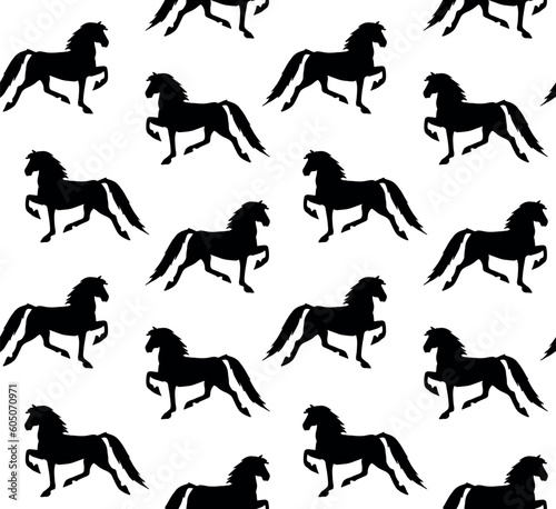 Vector seamless pattern of hand drawn American Saddlebred horse silhouette isolated on white background
