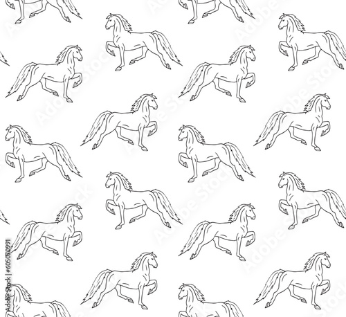 Vector seamless pattern of hand drawn doodle sketch American Saddlebred horse isolated on white background