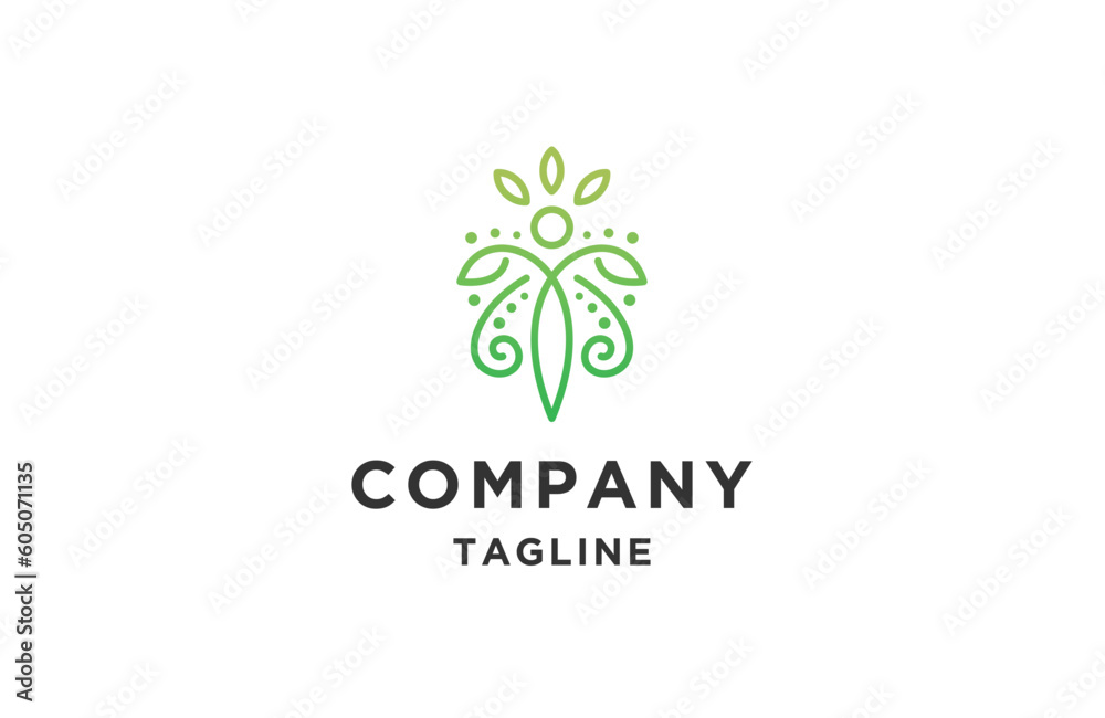 Nature yoga line art logo design template flat vector