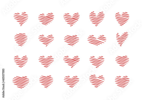 vector Minimalist Character set red hearts doodle isolated on white background. photo