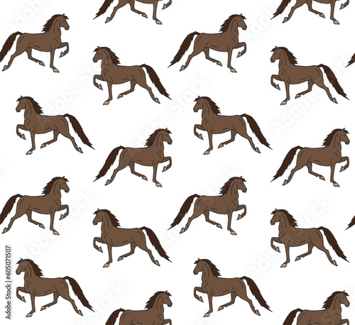 Vector seamless pattern of hand drawn doodle sketch colored American Saddlebred horse isolated on white background