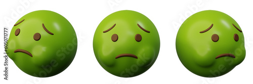 Photography 3d Emoticon nauseated face cartoon emoji or smiley green ball