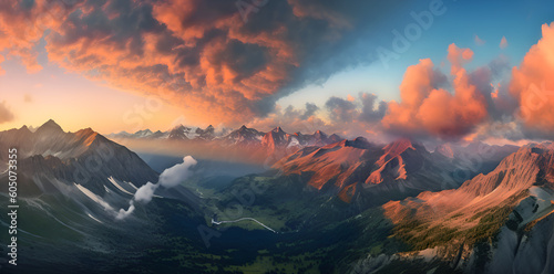 Stunning generative Alp View during the amazing sunset, Ai 