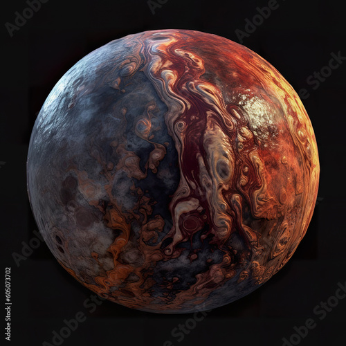 Jupiter-style exoplanet with reddish and marbled tones. Abstract of red planet in space with stars and planets. Planet in space. Realistic 3D illustration. Generative AI