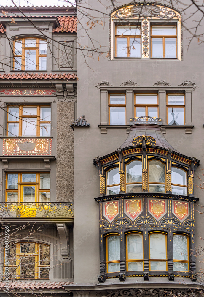 Building's facade in Josefov, this district is home to Prague's most fashionable fashion labels, It is also the district where you will find Czech Haute Couture in boutiques of Hana Havelkova. 2018