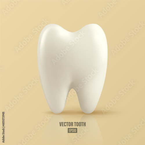 Vector 3d Realistic Tooth. Dental Inspection Banner, Plackard. Tooth Icon Closeup. Medical, Dentist Design Template. Dental Health Concept