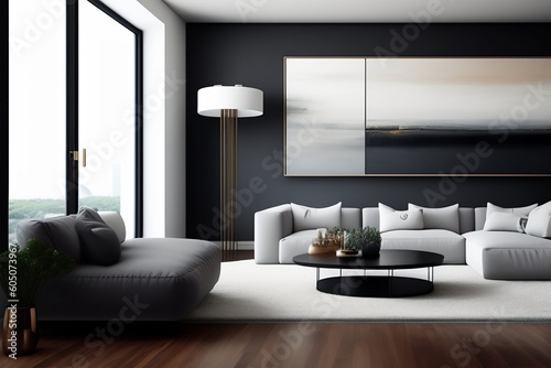 Sillón, cuadros decorativos y Elegantes Detalles, sala de estar. Generada con IA