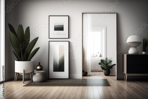 Sillón, cuadros decorativos y Elegantes Detalles, sala de estar. Generada con IA