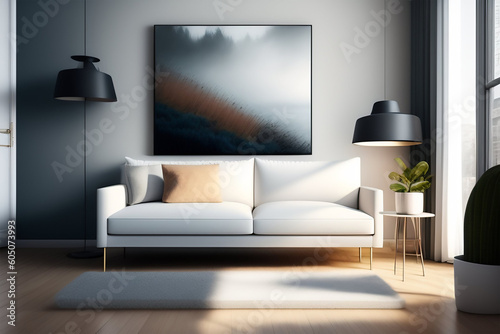 Sillón, cuadros decorativos y Elegantes Detalles, sala de estar. Generada con IA