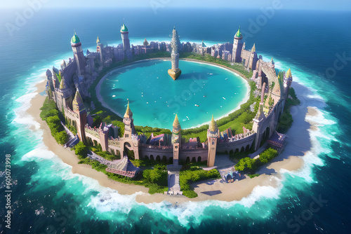 Fantasy sci-fi dreamland illustration of atol