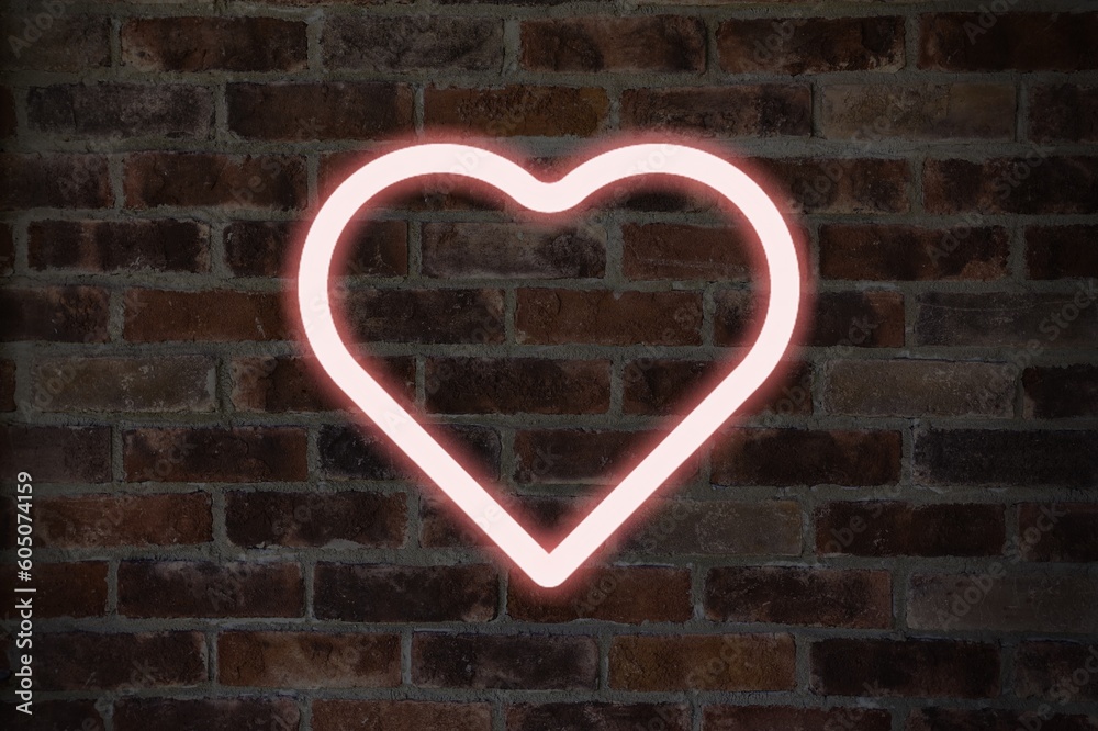 Neon red heart glow on dark wall. Neon red heart glow on dark wall.