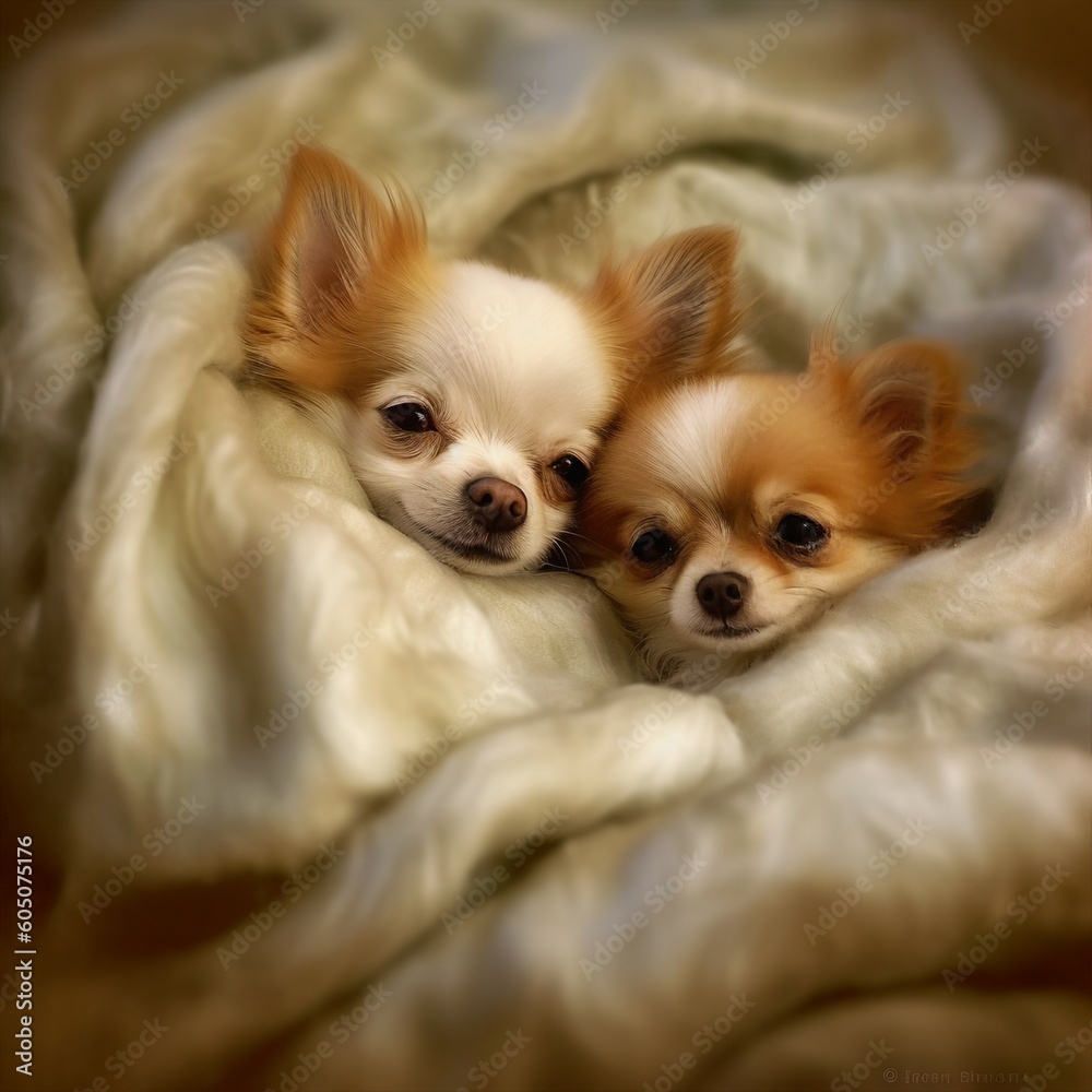 adorable fluffy two cute chihuahuas asleep in a fluffy blanket adorable fluffy two cute chihuahuas asleep in a fluffy blanket