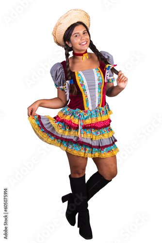 Brazilian woman, clothes from festa junina, arraial, festa de são joão. Vertical portrait. photo