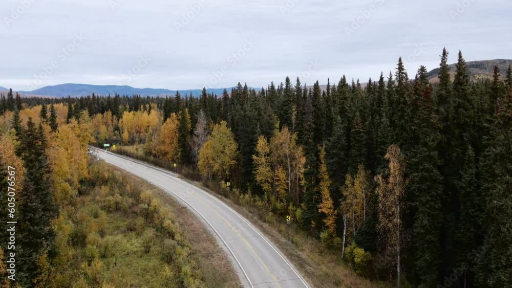 aerial view of road in autumn in alaska aerial view of road in autumn in alaska