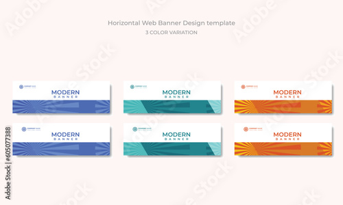 3 color themes horizontal Web banner set with Abstract geometric web banner vector template