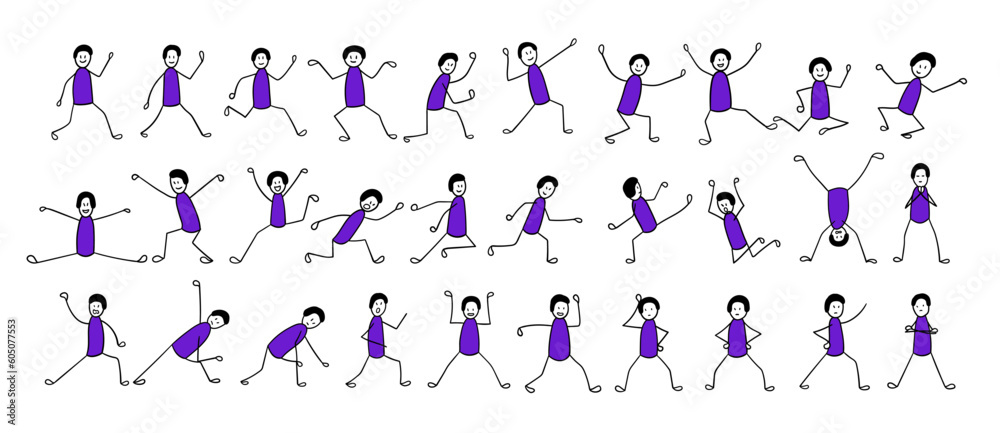 Stick man poses set. Several positions for animation.