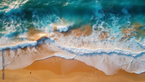 Beach with clean sand with artistic wave and blue clear water in summer, created using AI generative tools