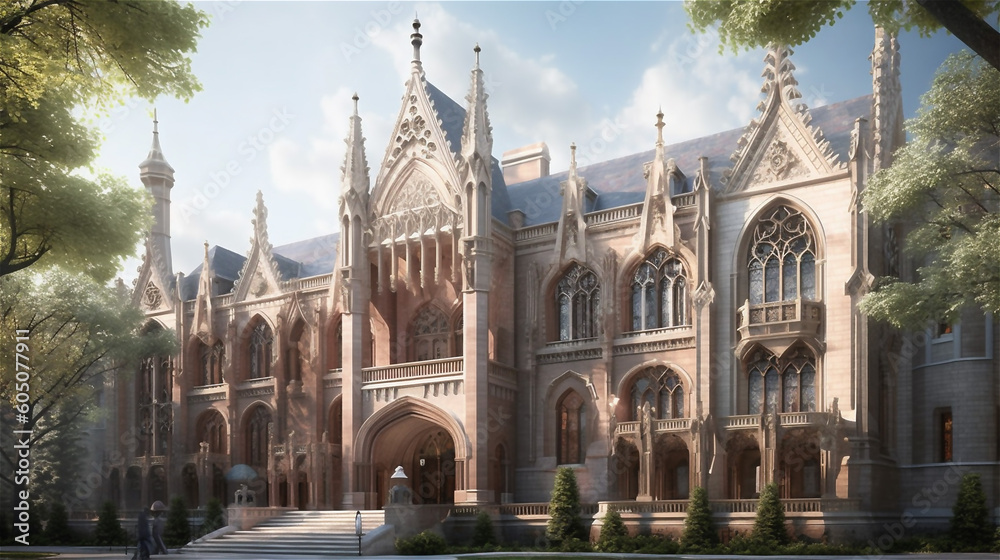 Generative AI, Grandiose Gothic Revival: A Building of Ornate Decoration