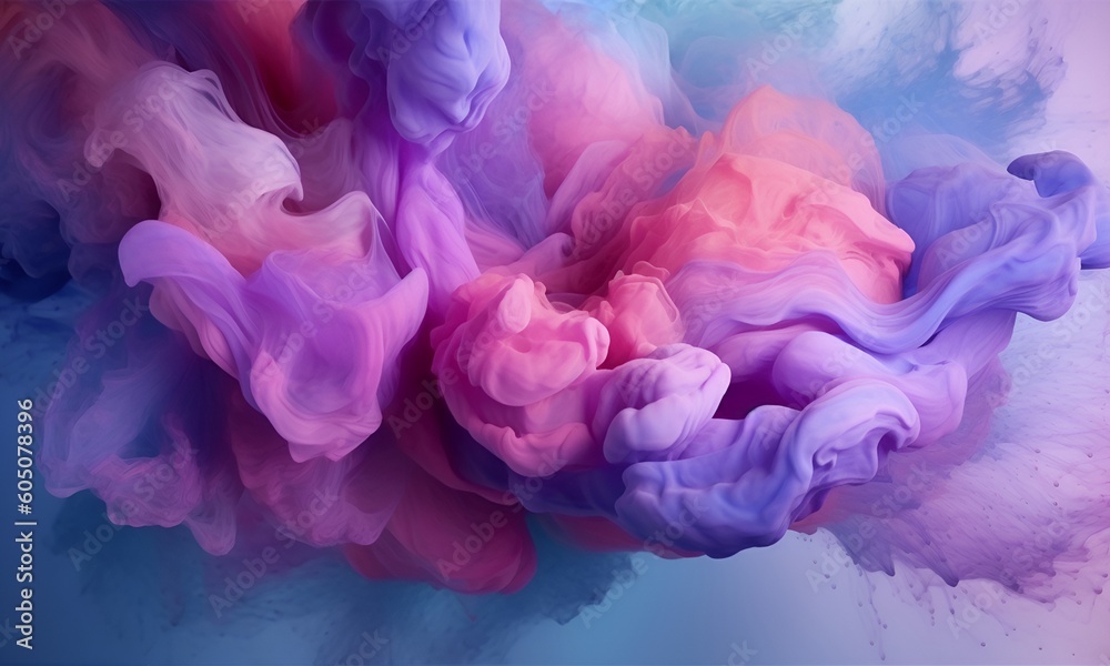 Fototapeta premium purple and pink smoke surrounded by the purple blue waves, in the style of abstraction-création, flowing fabrics, digital print