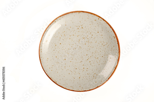 Top view of ceramic plate isolated on white background.