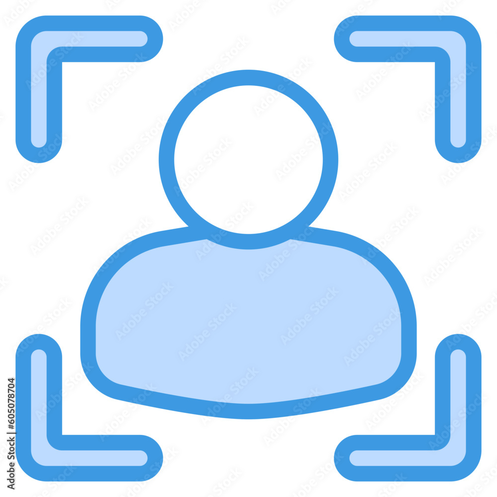 Face recognition icon in blue style, use for website mobile app presentation Face recognition icon in blue style, use for website mobile app presentation