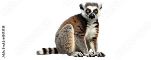 a Ring-tailed Lemur full body, sitting, front view,  wildlife-themed, photorealistic illustrations on a transparent background cutout in PNG. Generative ai photo