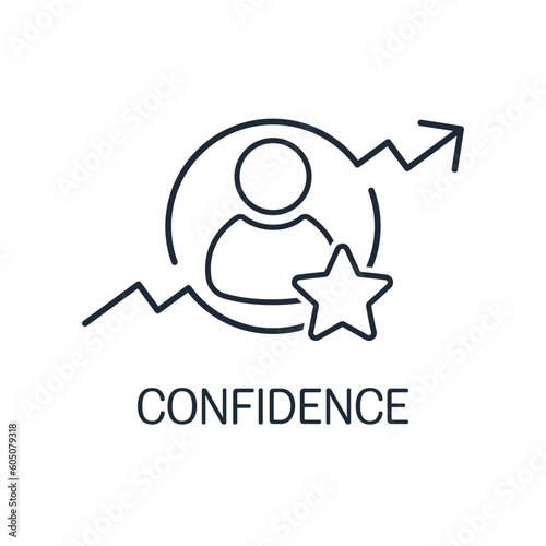 Growing self-confidence. Personal growth. Vector linear icon isolated on white background.